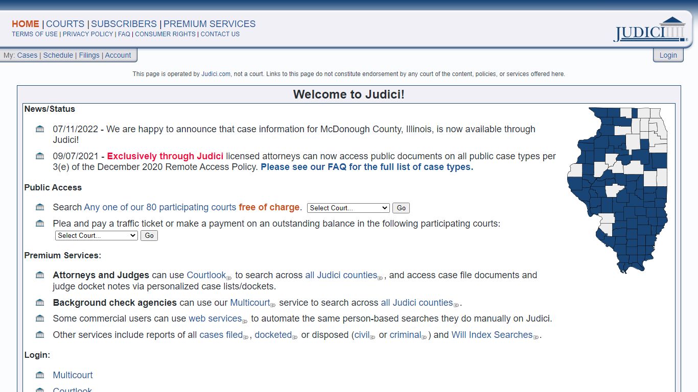 Judici Welcome Page